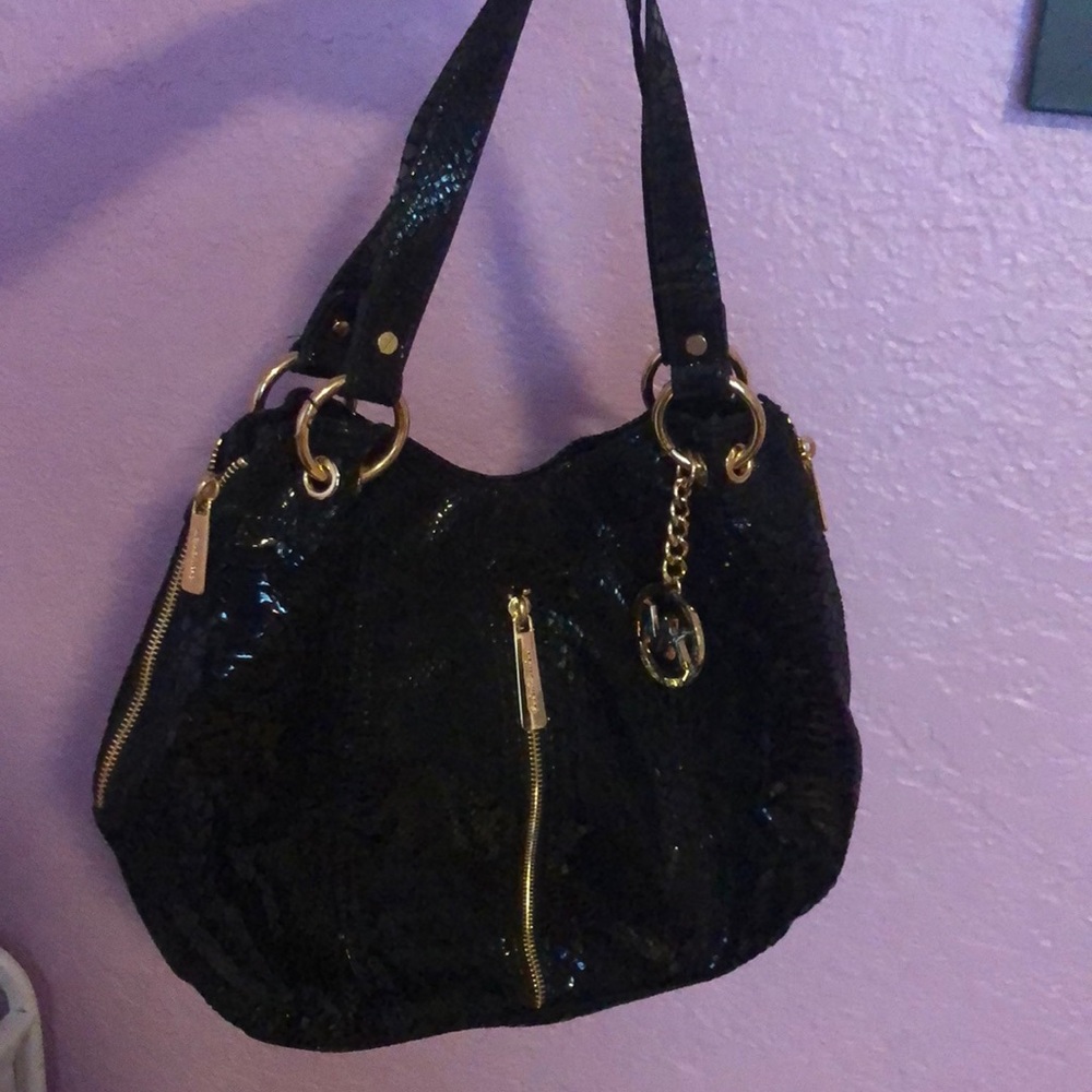 michael kors leather snake skin and gold purse